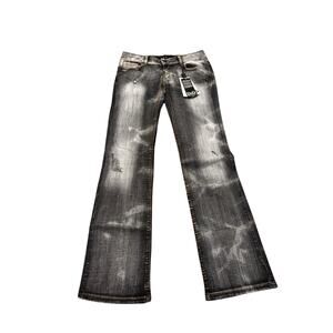NWT D&G Jeans Sz 30 Low Rise Bootcut Black Distressed Y2K